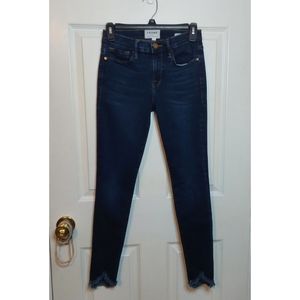 Frame Denim Le Skinny De Jeanne Dark Wash Raw Fringe Hem Skinny Jeans Size 25